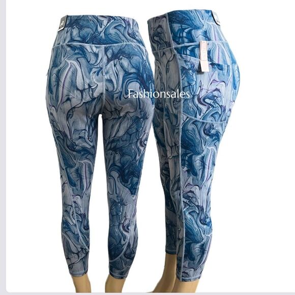 Victorias Secret On Point sport Leggings High-rise 7/8 length blue marble Swirl - Picture 2 of 5